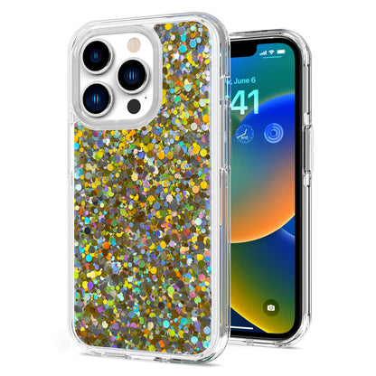 For Apple iPhone 14 Pro Max (6.7") Colorful Glitter Bling Sparkle Epoxy Glittering Shining Hybrid Hard Shockproof  Phone Case Cover