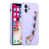 For Apple iPhone 12 Pro Max (6.7") Hybrid Soft TPU Rubber Cute Pattern with Love Heart Chain Wristband Bracelet Strap Protective  Phone Case Cover