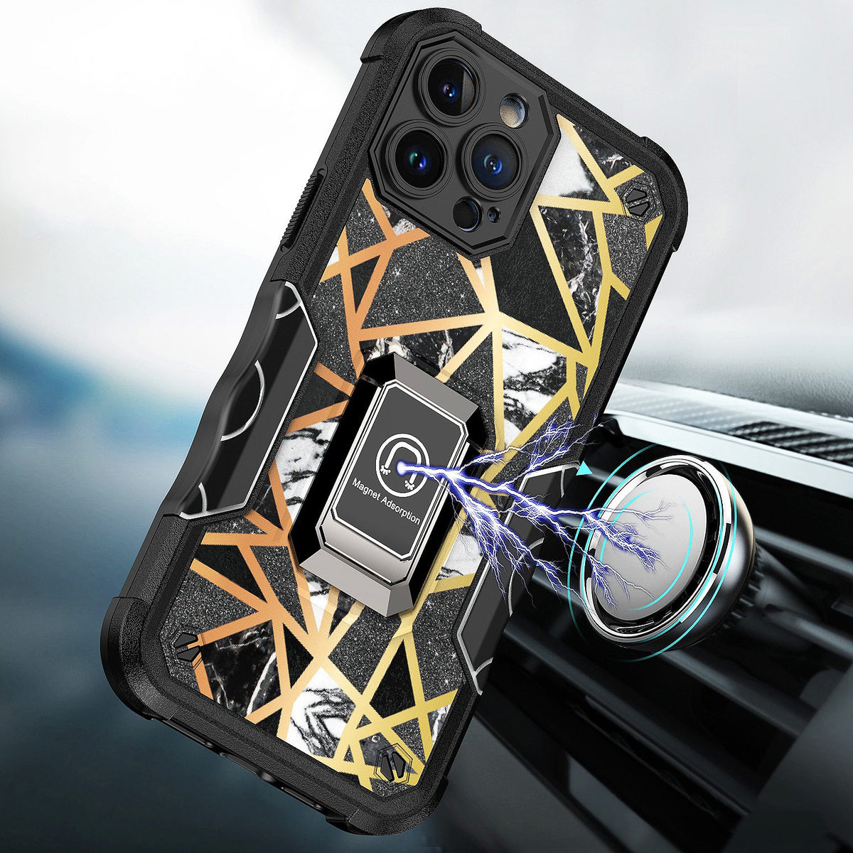 For Samsung Galaxy A23 5G Marble Stone Design Hybrid Armor with Magnetic Ring Stand Kickstand Heavy Duty Rugged  Phone Case Cover