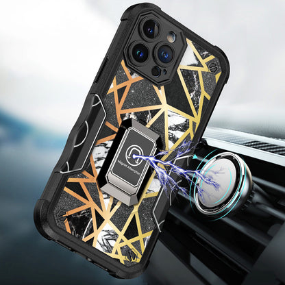 For Samsung Galaxy S22 /Plus Ultra Marble IMD Design Hybrid Armor with Magnetic Ring Stand Heavy Duty Rugged Shockproof  Phone Case Cover