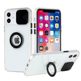 For Apple iPhone 13 Pro (6.1") Transparent Cases with Ring Stand & Camera Window, Slide Lens Protection Hybrid Shockproof  Phone Case Cover