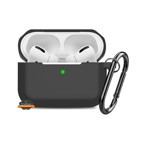 For Apple AirPods Pro Full Protective Silicone TPU Skin Accessories with Keychain [Front LED Visible] Hybrid Shockproof Black