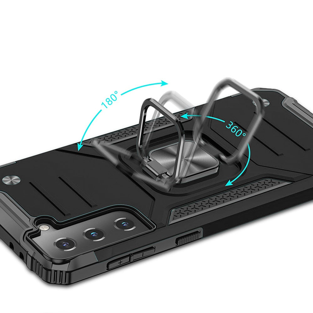 For Samsung Galaxy S20 Armor Hybrid with Ring Stand Holder Kickstand Shockproof Heavy-Duty Durable Rugged 2in1 Black Phone Case Cover