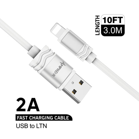 Charger Cable 2A Fast Charging Cord Loose 10 Feet USB to LIGHTNING Cable for iPhone 13/13 Pro /12/12 Pro/Max/11/11Pro/XS/Max/XR/X/8/8Plus/iPad Universal Cable - White