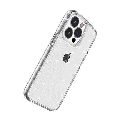For Apple iPhone 14 Pro (6.1") Transparent Glitter Shiny Sparkle Bling TPU Rubber Hard Back Hybrid Frame Shockproof Clear Phone Case Cover