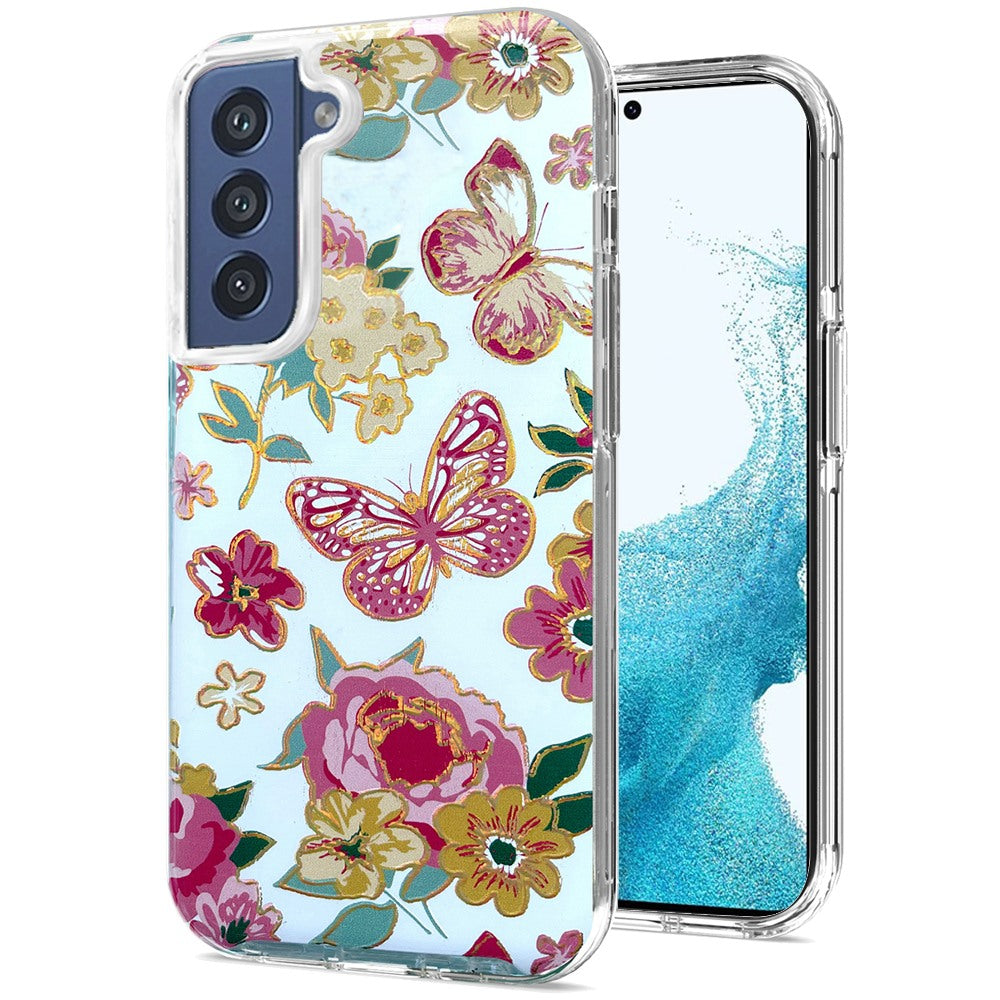 For Samsung Galaxy S22 Ultra Stylish Gold Layer Design Hybrid Rubber TPU Hard PC Shockproof Armor Rugged Slim  Phone Case Cover