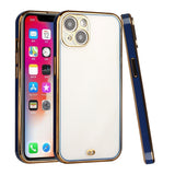 For Apple iPhone 13 Pro Max (6.7") Slim Hybrid Gold Plated Chrome Transparent Rubber Gummy Hard PC TPU Protective  Phone Case Cover