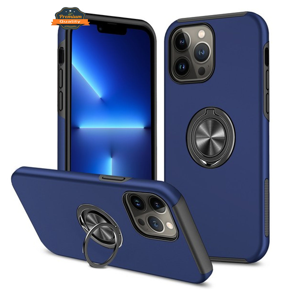 For Apple iPhone 14 /Plus Pro Max Hybrid Military Grade with Flat Metal Ring Stand 360° Rotation Kickstand Hard PC Back  Phone Case Cover