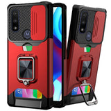 For Motorola Moto G Pure Wallet Case with Ring Stand & Slide Camera Cover Credit Card Holder, Military Grade Hard Shockproof  Phone Case Cover