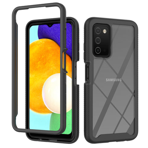 For Samsung Galaxy A03S (2022) Hybrid Clear Shockproof Dual Layer Protection Hard Rugged PC TPU Silicone Bumper Frame Back Clear Black Phone Case Cover