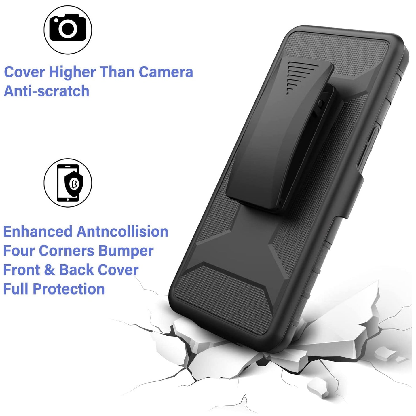 For Samsung Galaxy S20 FE /Fan Edition Belt Clip Holster Dual Layer Shockproof with Clip On & Kickstand Heavy Duty Hybrid Black Phone Case Cover