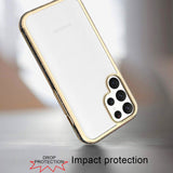 For Samsung Galaxy S22 Ultra Electroplated Gold Frame Glitter Bling Transparent Hybrid Hard PC + TPU Rubber Shockproof  Phone Case Cover