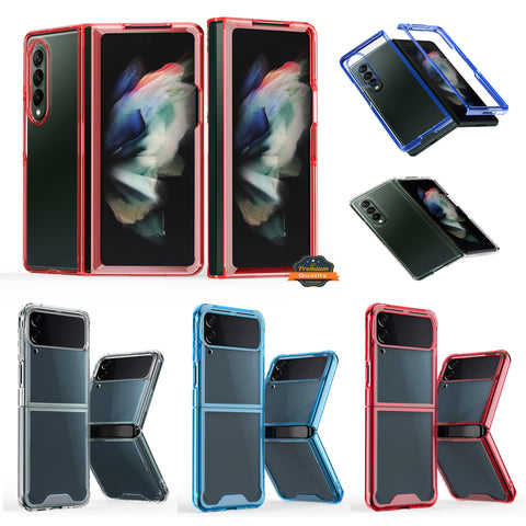 For Samsung Galaxy Z Fold 4 5G Colored Transparent Shockproof Hard PC + Rubber TPU Hybrid Bumper Shell Slim Protective  Phone Case Cover