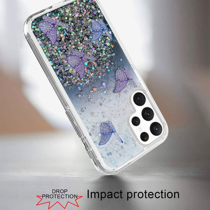For Apple iPhone 13 Pro Max (6.7") Butterflies Glitter Bling Shiny Sparkle Glittering Flake Hybrid Hard TPU Silicone Slim  Phone Case Cover