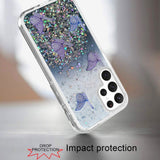 For Samsung Galaxy S22 Ultra Butterflies Glitter Bling Shiny Sparkle Glittering Flake Hybrid Hard PC TPU Silicone Slim  Phone Case Cover