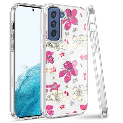 For Apple iPhone 14 Pro Max (6.7") Beautiful Laser Glitter Design Pattern Hybrid Gummy Hard PC TPU Shockproof  Phone Case Cover