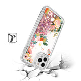 For Apple iPhone 13 Mini (5.4") Waterfall Quicksand Flowing Liquid Water Glitter Flower Design Bling Shockproof TPU Hybrid Protective  Phone Case Cover