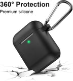 For Apple AirPods 2 & 1 Full Protective Silicone TPU Skin Accessories with Keychain [Front LED Visible] Hybrid Shockproof Black