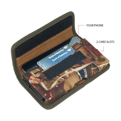 For Samsung Galaxy A52 5G Universal Horizontal Cell Phone Case Camo Print Holster Carrying Pouch with Belt Clip & 2 Card Slots fit Large Devices 6.3" [Camouflage]