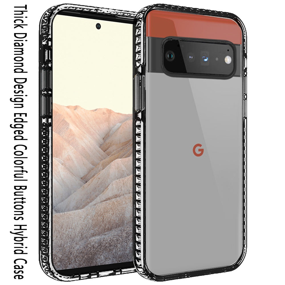 For Google Pixel 6 / Pro Crystal Transparent Rugged Shockproof Hybrid Hard PC + TPU Colorful Buttons Military Grade Protection Back  Phone Case Cover