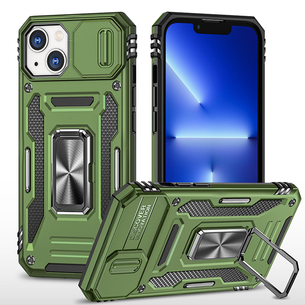 For Apple iPhone 14 /Plus Pro Max Hybrid Slide Camera Protection & 360° Rotateable Ring Stand, Heavy Duty  Phone Case Cover
