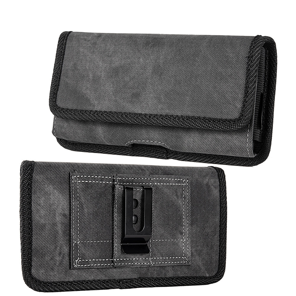 For Samsung Galaxy S21+ Plus Universal Horizontal Cell Phone Case Fabric Holster Carrying Pouch with Belt Clip and 2 Card Slots fit Large Devices 6.3" [Black Denim]