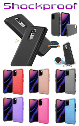 For Samsung Galaxy A03S Slim Protective Hybrid TPU 2-Piece Bumper Shockproof with Brushed Metal Texture Carbon Fiber Hard PC Back  Phone Case Cover
