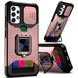 For Samsung Galaxy A02S Wallet Case with Ring Stand, Slide Camera Cover and Credit Card Holder, Military Grade Shockproof  Phone Case Cover