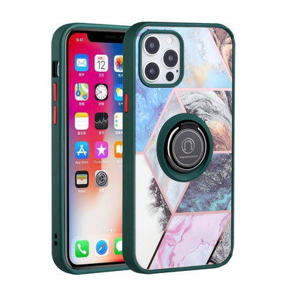 For Apple iPhone 14 Pro Max (6.7") Unique Marble Design with Magnetic Ring Kickstand Hybrid TPU Hard Shockproof  Phone Case Cover