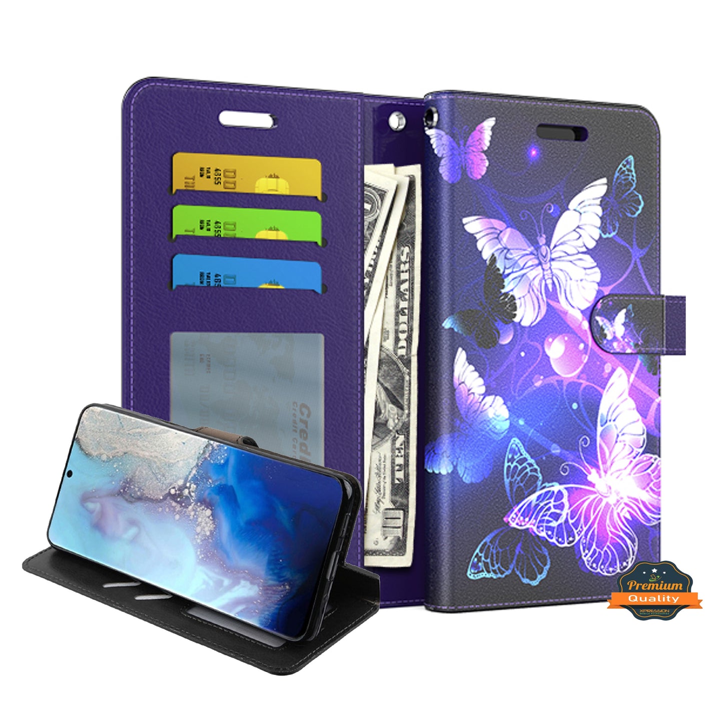 For Apple iPhone 14 (6.1") Wallet PU Leather Pouch with Credit Card Slots ID Money Pocket, Stand & Strap Flip Bookstyle  Phone Case Cover