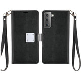 For Motorola Edge 2021 Wallet Case PU Leather Credit Card ID Cash Holder Slot Storage Dual Flip Pouch with Stand and Strap Black Phone Case Cover