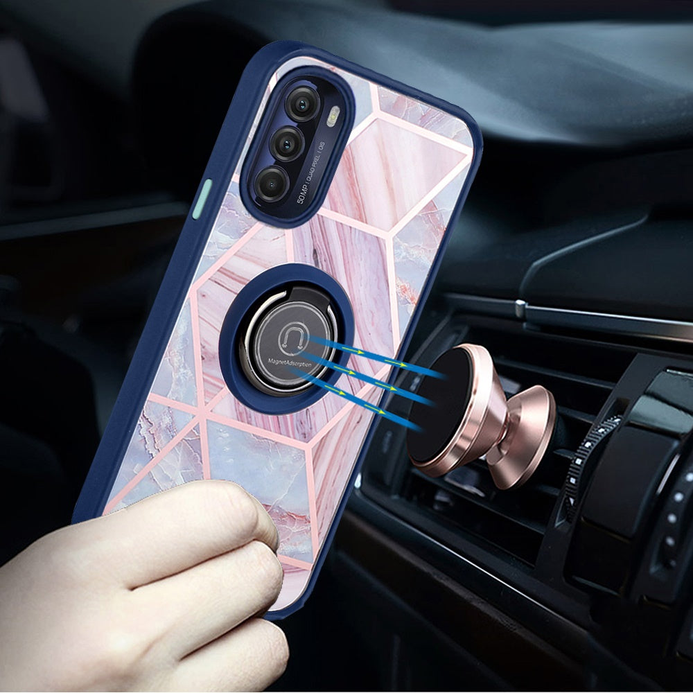 For Motorola Moto G Stylus 5G 2022 Marble Design with Magnetic Ring Kickstand Holder Hybrid TPU Hard PC Shockproof  Phone Case Cover