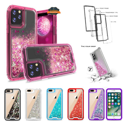 For Apple iPhone 13 Pro Max (6.7") Hybrid Liquid Glitter 3D Bling Quicksand Flowing Sparkle Hard Shockproof 3in1 TPU Heavy Duty  Phone Case Cover