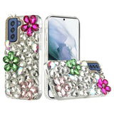 For Samsung Galaxy S21 Plus Bling Clear Crystal 3D Full Diamonds Luxury Sparkle Rhinestone Hybrid Protective Pink/ Neon Green Phone Case Cover
