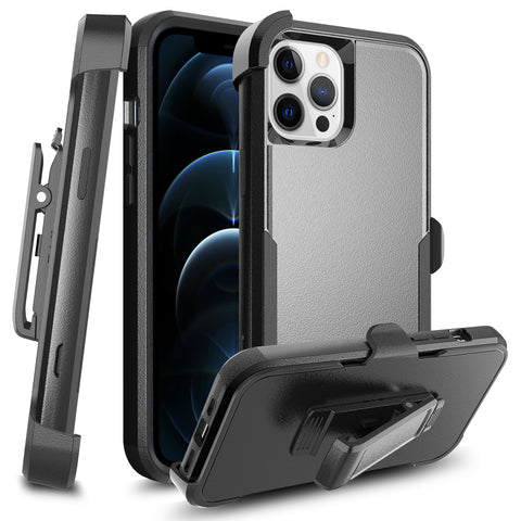 For Apple iPhone 13 Pro Max Hybrid Rugged Shockproof Military Tough Heavy Duty with 360 Swivel Belt Clip Stand & Holster Black Phone Case Cover