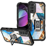 For Motorola Moto G 5G 2022 Marble IMD Design Hybrid Armor with Magnetic Ring Stand Kickstand Heavy Duty Shockproof  Phone Case Cover