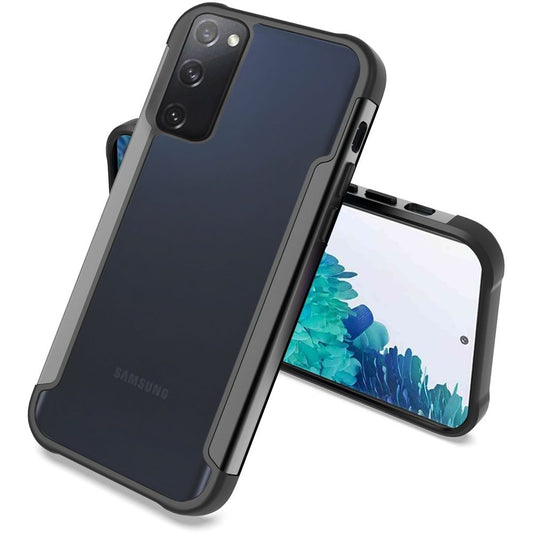 For Samsung Galaxy S20 FE /Fan Edition Hybrid Aluminum Alloy Metal Clear Transparent Back PC TPU Frame Shockproof Black Phone Case Cover