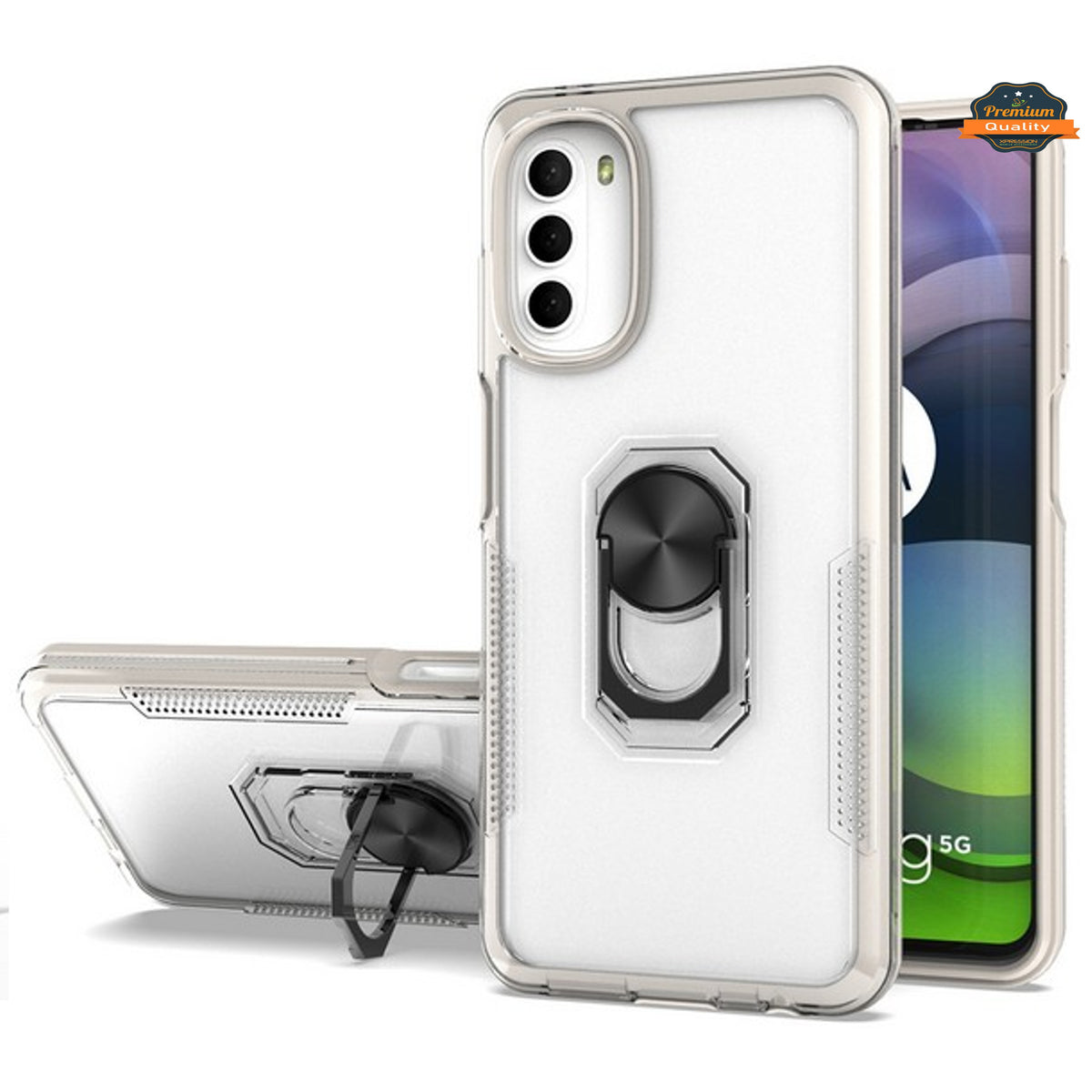 For Samsung Galaxy A23 5G Transparent Hybrid PC Magnetic Ring Stand (work with Car Mount) Detachable Frame Bumper  Phone Case Cover