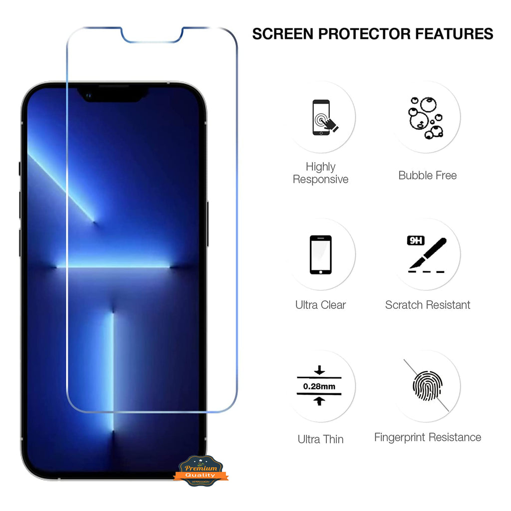 For Apple iPhone 13 Pro Max (6.7") Tempered Glass Screen Protector, Heavy Duty Anti-Scratch Anti-Bubble Tempered Glass Film 9H Hardness Clear Screen Protector