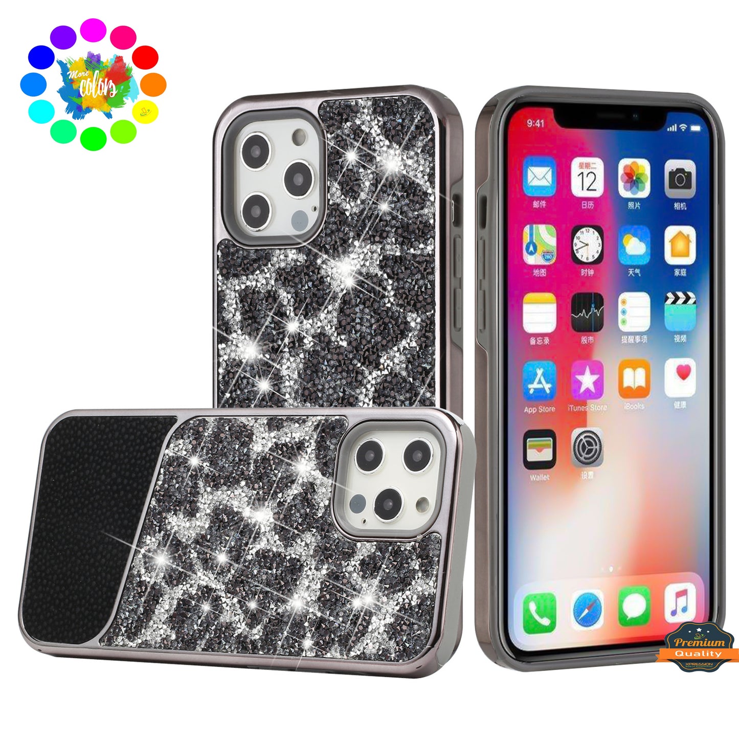 For Apple iPhone 14 (6.1") Bling Animal Design Glitter Hybrid Thick TPU Shiny Protective Rubber Frame  Phone Case Cover