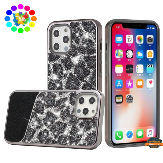 For Apple iPhone 14 Pro (6.1") Bling Animal Design Glitter Hybrid Thick TPU Shiny Protective Rubber Frame  Phone Case Cover