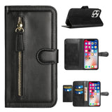 For Samsung Galaxy S22 Plus Multi Credit Card Holder Zipper Storage PU Leather Wallet Pockets Double Flap Pouch Flip Black Phone Case Cover
