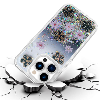 For Samsung Galaxy S22 Ultra Floral Stylish Design Glitter Shiny Hybrid Rubber TPU Hard PC Shockproof Armor Slim Fit  Phone Case Cover