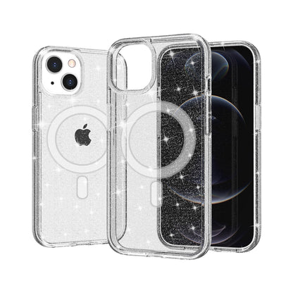 For Apple iPhone 14 Pro Max (6.7") MagSafe Compatible Glitter Shiny Sparkle Bling TPU Rubber Hard PC Back Hybrid Frame  Phone Case Cover