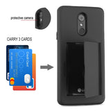 For LG Stylo 4 / Stylo 4 Plus Credit Card Wallet Back Storage Invisible Pocket Dual Layer Hard PC TPU Hybrid Protective Black Phone Case Cover