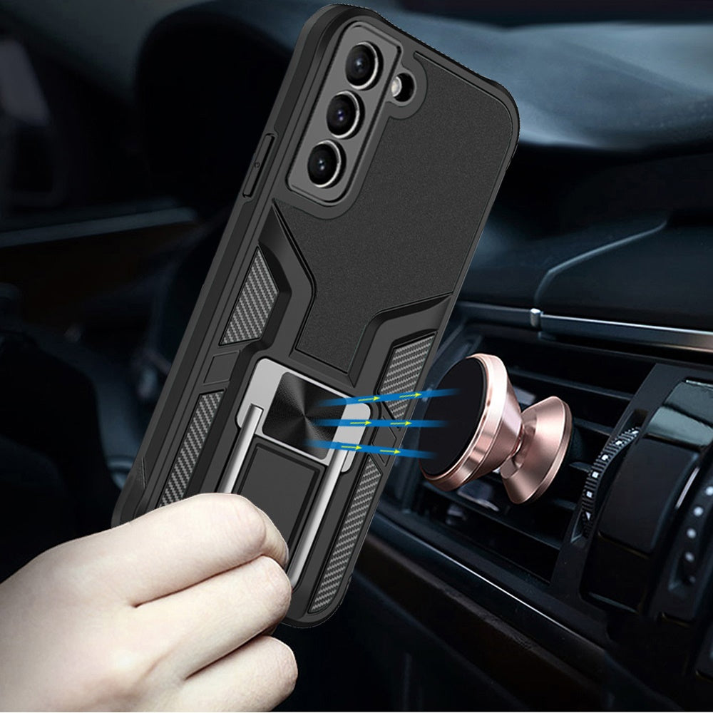 For Samsung Galaxy S21 Plus Shockproof [Military-Grade] with Metal Magnetic Kickstand, Hybrid Rugged TPU Heavy Duty Black Phone Case Cover