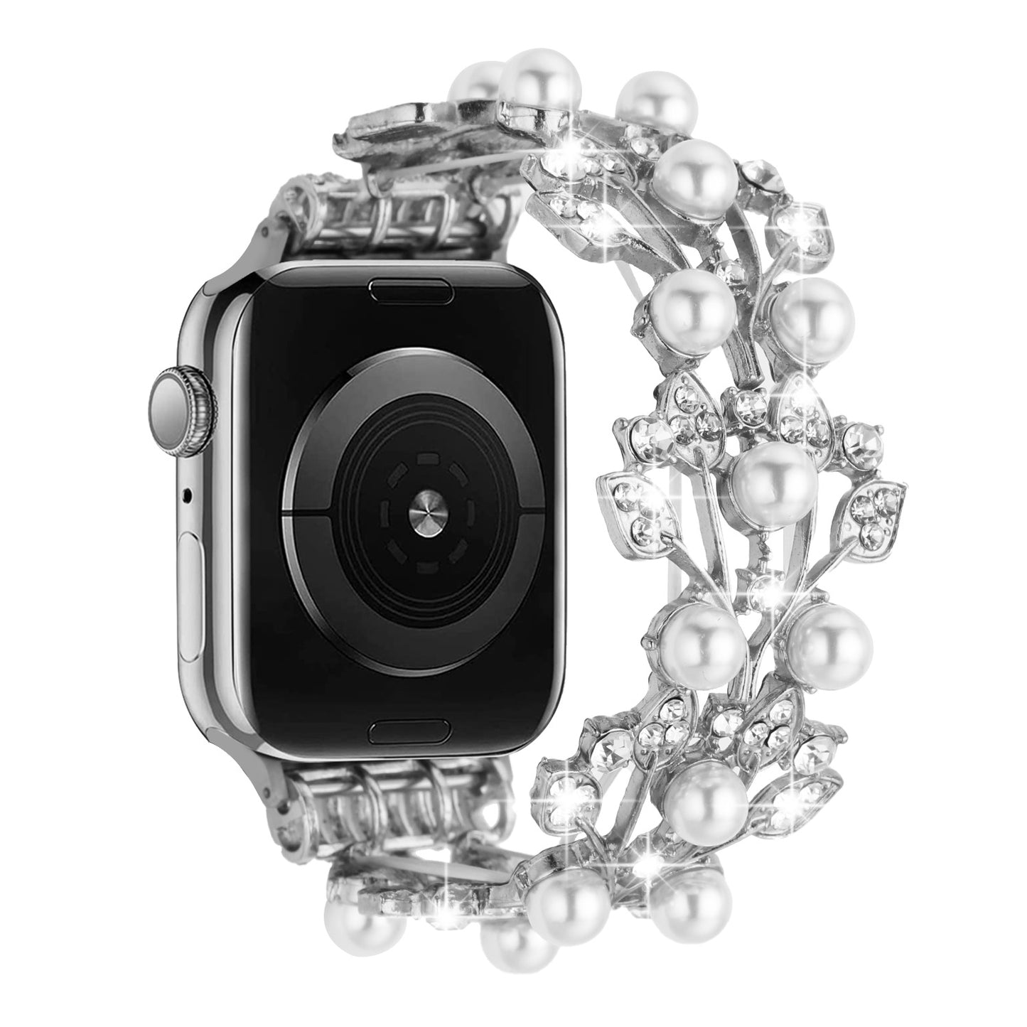 For Apple Watch Size 38/40/41mm Pearl Diamond Bling Zinc Alloy Wristband Watch Band Strap for iWatch Series 8/7/SE/6/5/4/3/2/1/SE 2(2022)  Phone Case Cover