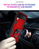 For Samsung Galaxy Z Flip 3 5G Hybrid Durable Dual Layer 360 Degree Rotatable Ring Stand Holder Kickstand Fit Magnetic Car Mount Red Phone Case Cover