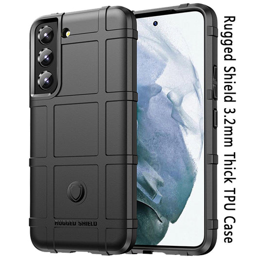 For Samsung Galaxy S22 Rugged Shield Hybrid TPU 3.2mm Thick Solid Rough Armor Tactical Matte Grip Gel Silicone Texture Black Phone Case Cover