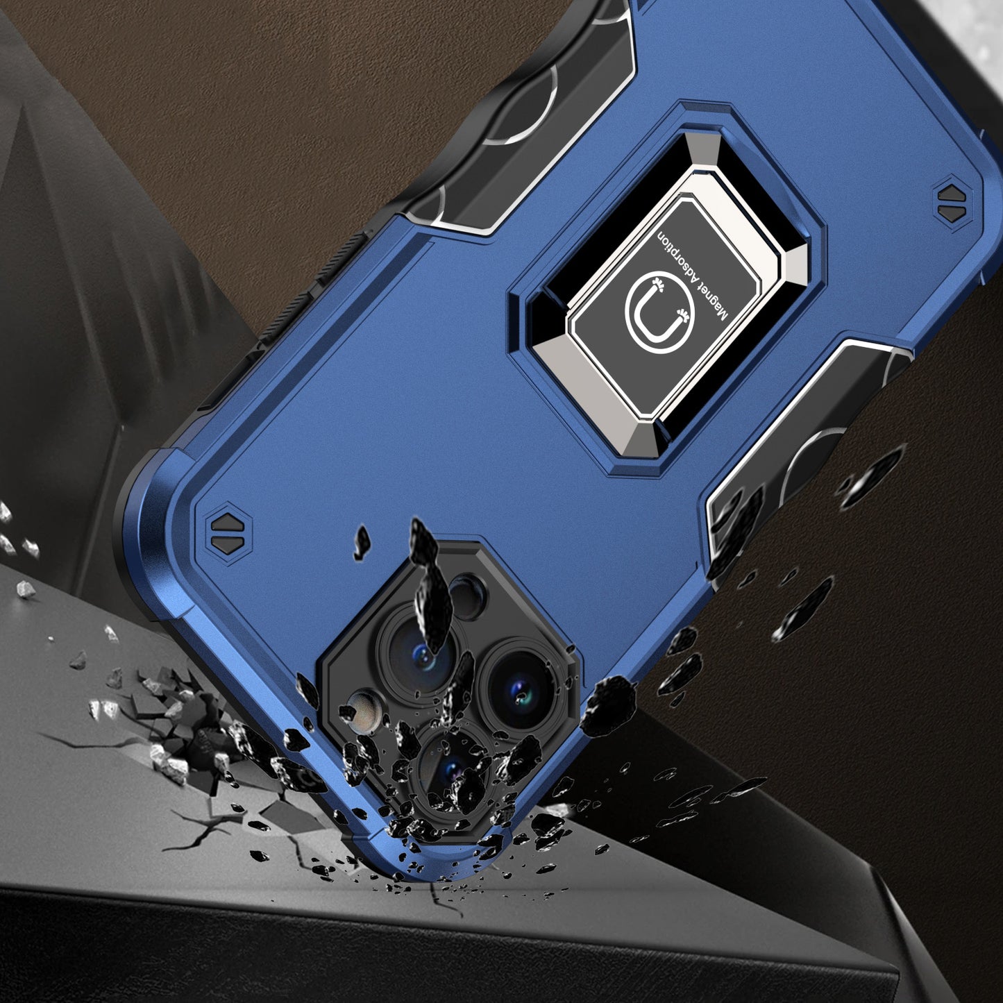 For Apple iPhone 14 Pro (6.1") Hybrid Cases with Magnetic Ring Holder Stand Kickstand Heavy Duty Rugged Shockproof Blue Phone Case Cover